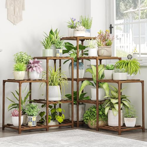 Bamworld Plant Stand Indoor Outdoor Corner Shelf 11 Potted Large Holder for Multiple Plants Wooden Tall Stands Combo Table Rack Garden Patio Lawn Window Bamworld Plant Stand Indoor Outdoor Corner Shelf 11 Potted Large Holder for Multiple Plants Wooden Tall Stands Combo Table Rack Garden Patio Lawn Window