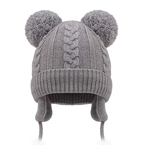 Image of Duoyeree Toddler Winter Hat with Earflap Scarf Hood Thick Warm Kids Skull Cap for Baby Girls Boys