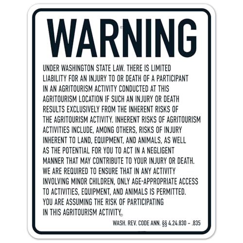 Washington State Agritourism Liability Limit Warning Aluminum Tin Sign 12×8 Inch, Farm Venue Plaque