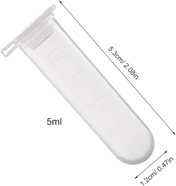 KICHOUSE 50pcs 5ml Plastic Centrifuge Tubes with Seal Caps for Science Centrifuge Tests, Ultra-high Transparency Pp Material, Easy to Observe, Suitable for Laboratory and Craft Use