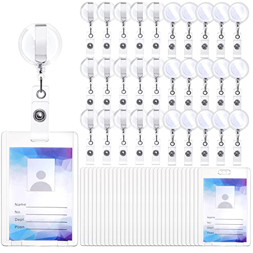 30 Pack Retractable Badge Holders Acrylic Retractable Badge Reel with Waterproof Acrylic ID Card Holders Crystal Clear Badge Reels Retractable Badge Holder