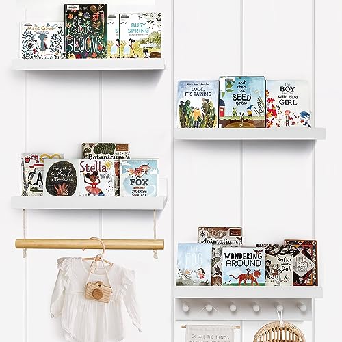 Image of COMAX Kids Floating Book Shelves for Wall Nursery, Hanging Book Shelf Wall Mount Bookshelf Organizer for Kids Room Toddler Baby Bedroom, Small White Floating Shelves Kids Bookshelf Reading Nook