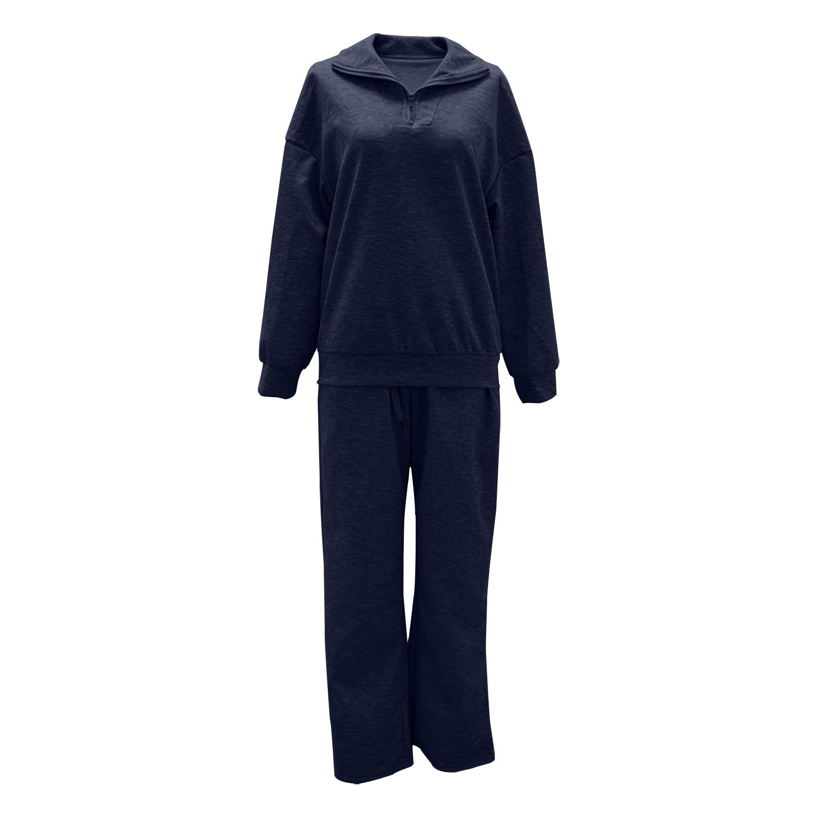 Tuta da jogging da donna, taglie grandi, tuta sportiva da donna per fitness | Felpa con cappuccio a mezza cerniera, a gamba larga, pantaloni da fitness, tuta da allenamento, tinta unita, 2 pezzi
