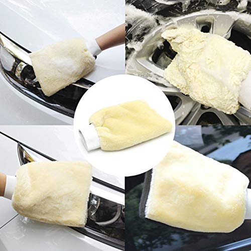 LICIONE 2 Pieces 9.46.3inch Wash Mitts Car Car Wash Mitt Glove Soft Smooth Lambswool Vehicle Care Buffing Cleaning Waxing Beige,Not Hurt The Body of Car - Thumbnail 4