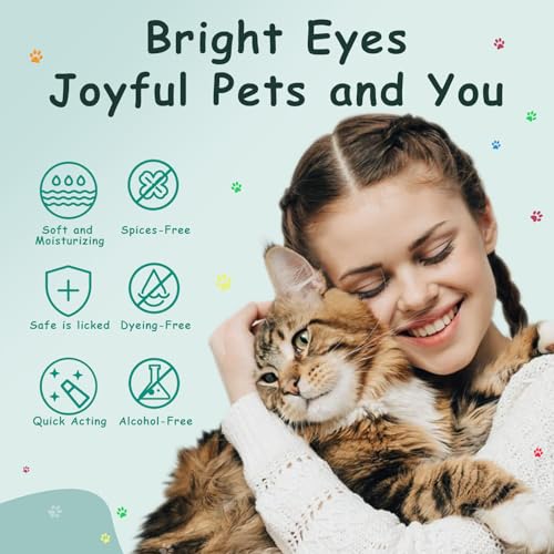 Image of Pet Eye Wipes for Dogs & Cats, Tear Stain Remover Pads with Chamomile & Aloe Vera, Alcohol-Free Reduce Discharge Deep Clean Wrinkles Unscented Grooming Wipes, 100 Count