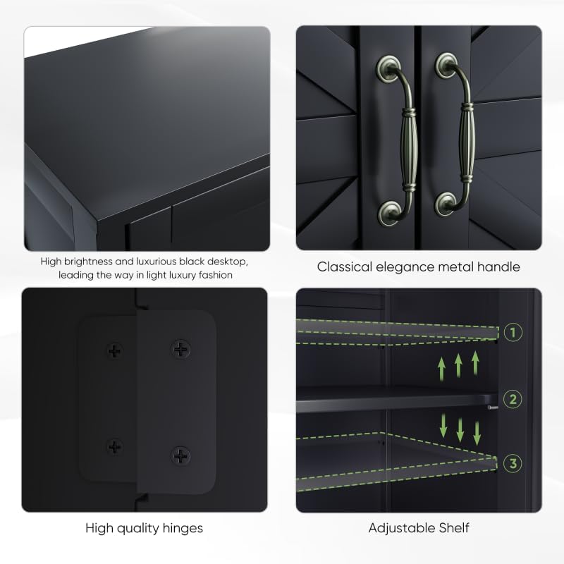 Modern Farmhouse Sideboard Buffet Cabinet with Storage with 2 Doors,Barn Doors Buffet Cabinet with Walnut Countertop,Wood Coffee Bar Cabinets with Adjustable Shelf for Kitchen Living Room,Black