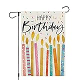 CROWNED BEAUTY Happy Birthday Garden Flag 12x18 Inch Double Sided Colorful Candles Outside Welcome Party Decoration Gift Yard Décor