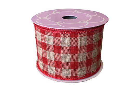 Image of Red Gingham Wired Ribbon - 2 1 /2 inch x 10 Yards, Memorial Day, 4th of July, 250th Anniversary USA, Valentine's Day, Rustic Wedding Decoration, Gift Basket, Garland, Swag, Fall Decor, Wreath, Farmhouse