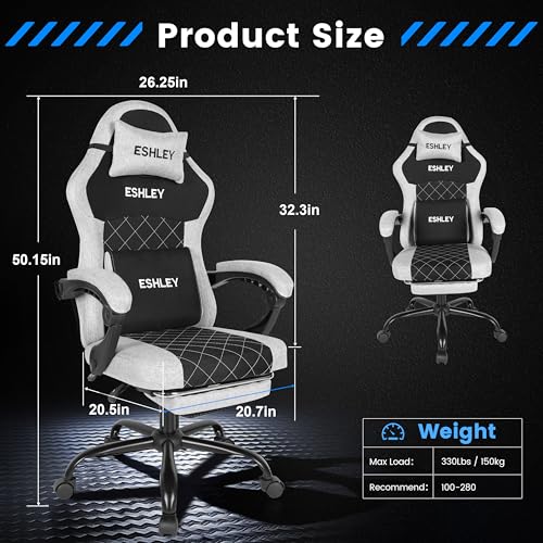 Image of Gaming Chair, Ergonomic Computer Chair with Footrest and Lumbar Support, Height Adjustable Office Chair with 360 Swivel Seat and Headrest (Grey)