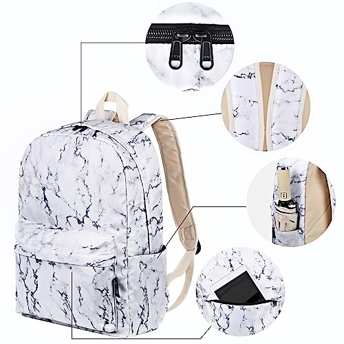 Airyard School Backpack for Girls, Water Resistant Bookbag for Teen Girls Womens Backpack with Lunch Bag (Marble White)3