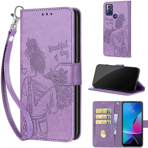 Étui pour Motorola Moto G Play 2023 avec dragonne pour femme active violet