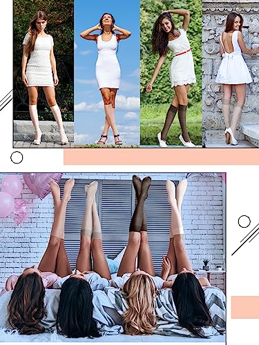 Image of 50 Pairs Sheer Knee Stockings Bulk for Women Nylon Knee Highs Pantyhose Socks for Lady with PVC Makeup Bag