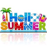Summer Party Decorations for Home Wooden Centerpieces Hello Summer Table Decorations 11.8x5.9inch Beach Pool Party Hot Summer Centerpiece for Tables Home Kitchen Indoor Outdoor Decor
