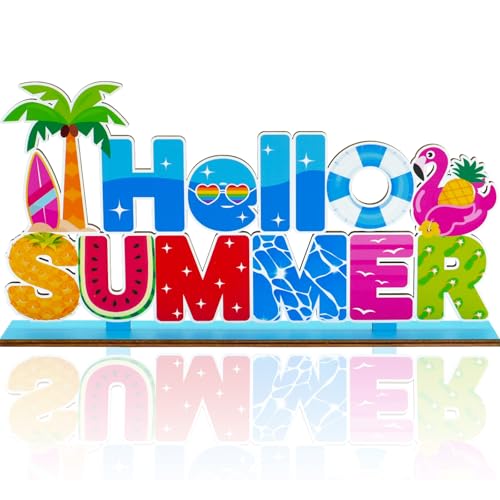 Summer Party Decorations for Home Wooden Centerpieces Hello Summer Table Decorations 11.8x5.9inch Beach Pool Party Hot Summer Centerpiece for Tables Home Kitchen Indoor Outdoor Decor