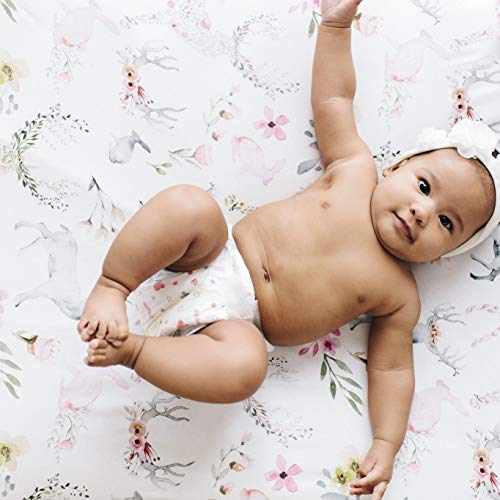 Image of Oilo Crib Sheet, Breathable 100% Turkish Cotton Fitted Jersey, 300 Thread Count, Machine Wash, Fits Standard Crib (28 inch x 52 inch x 6 inch), Toddler Bedding, Girl, Boy, & Neutral Nursery Design, Woodland Fawn