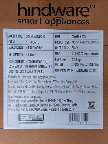 Image of Hindware Smart Appliances DARCIA BLDC 75 | | 1500 m /hr | Filterless Auto-Clean Kitchen Chimney With 9- Speed Motion Sensor & Touch Control | 2025 Model 75cm (Black)