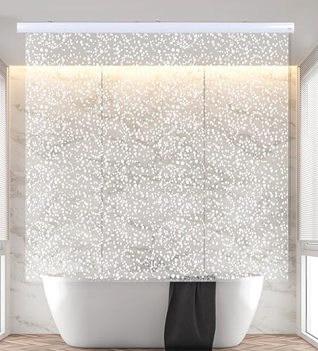 Jakooz Ceiling Mounted Rollup Bathroom Shower Curtain/Liner 56" Base – Up to 95" Long - Use for 9' Ceilings – Waterproof PEVA – Plastic Shower Curtains for Bathroom – No Rod, Hooks or Rings (Sparkle)