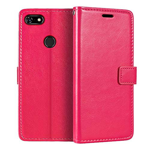 Shantime Funda de Cuero Compatible con Lenovo A5, Diseño Ejecutivo Magnética, 3 Ranuras, Marco para Foto y Cartera Oculta(Rojo Rosa)