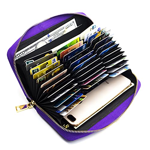 Image of ANDOILT Genuine Leather Wallet for Women Men RFID Blocking Credit Card Holder Zipper Purse Cell Phone Handbag, S6 purple, Taille unique, Vintage