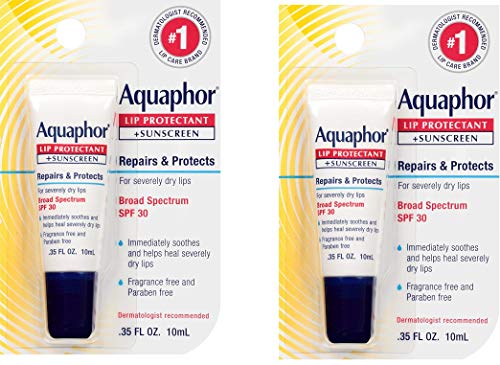 Aquaphor Lip Protectant and Sunscreen Ointment - Broad Spectrum SPF 30 - Relieves Chapped Lips.35 fl. Oz. Tube, 2 Pack