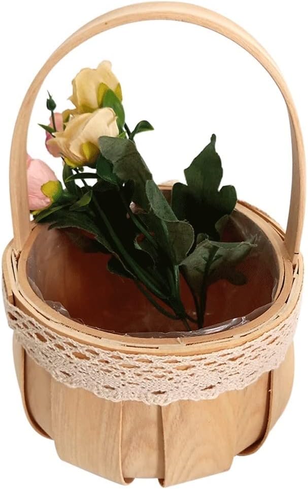 HBJWOV Wicker Bow Basket Bridesmaid Portable Flower Woven Home Gift Wooden Piece
