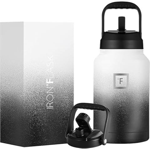 IRON °FLASK Sports Water Bottle - Gallon Series - 2 Lids (Straw and Spout), Leak Proof, Vacuum Insulated Stainless Steel, Double Walled, Thermo Mug, Metal Canteen Jug Growler - Day & Night, 128 Oz Cover