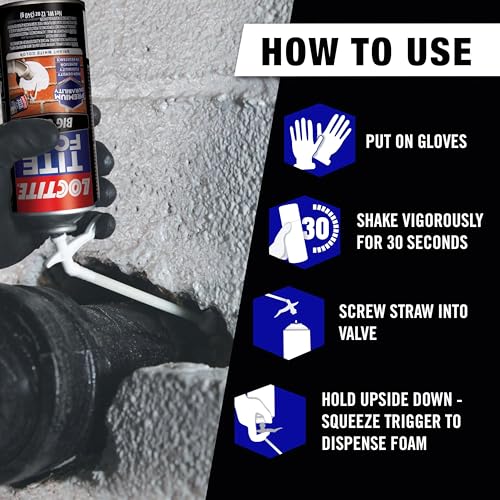 Image of Loctite Tite Foam Big Gaps Spray Foam Sealant, Polyurethane Expanding Foam Insulation - 12 fl oz Can, Pack of 12