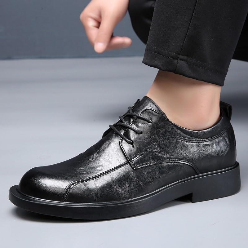 Men's Classic Leather Oxford Dress Shoes Fashion Casual Lace-Up Low Breathable Tuxedo Comfortable Round-Toe Shoes2