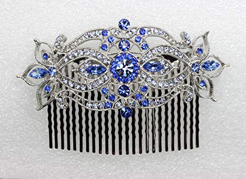 Peine floral grande azul elegante miniatura 2