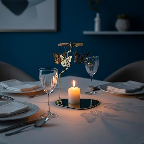 Miniatura 2 de Bandeja redonda triangular giratoria, vela perfumada, linterna giratoria romántica, soporte de vela giratorio para mesa creativa, portavelas