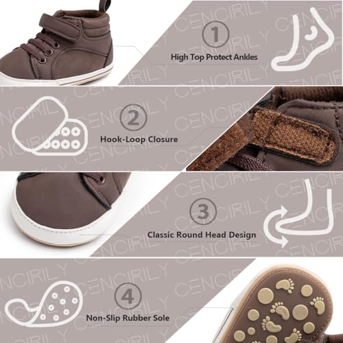 Image of CENCIRILY Baby Boys Girls High Top Sneakers Soft Soles Anti Skid Infant Ankle Shoes Toddler Prewalker First Walking Crib Shoes