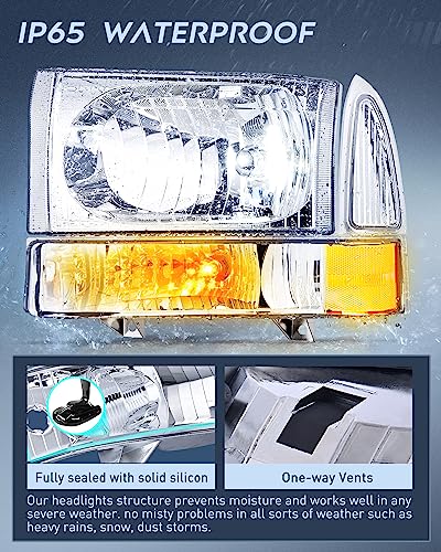 Image of Nilight Headlight Assembly 1999 2000 2001 2002 2003 2004 F250 F350 F450 F550 Super Duty,Headlights Assembly Replacement,Chrome Housing Clear Corner Clear Lens,4 Pack