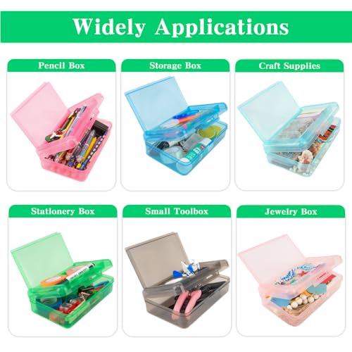 Image of Pencil Case Box, Green Double Layer Large Capacity Plastic Pencil Boxs, Clear Hard Pen Case with Snap-tight Lid,Storage Art Craft Box Marker Organizer for Kids Boys Girls Offices School Supplies