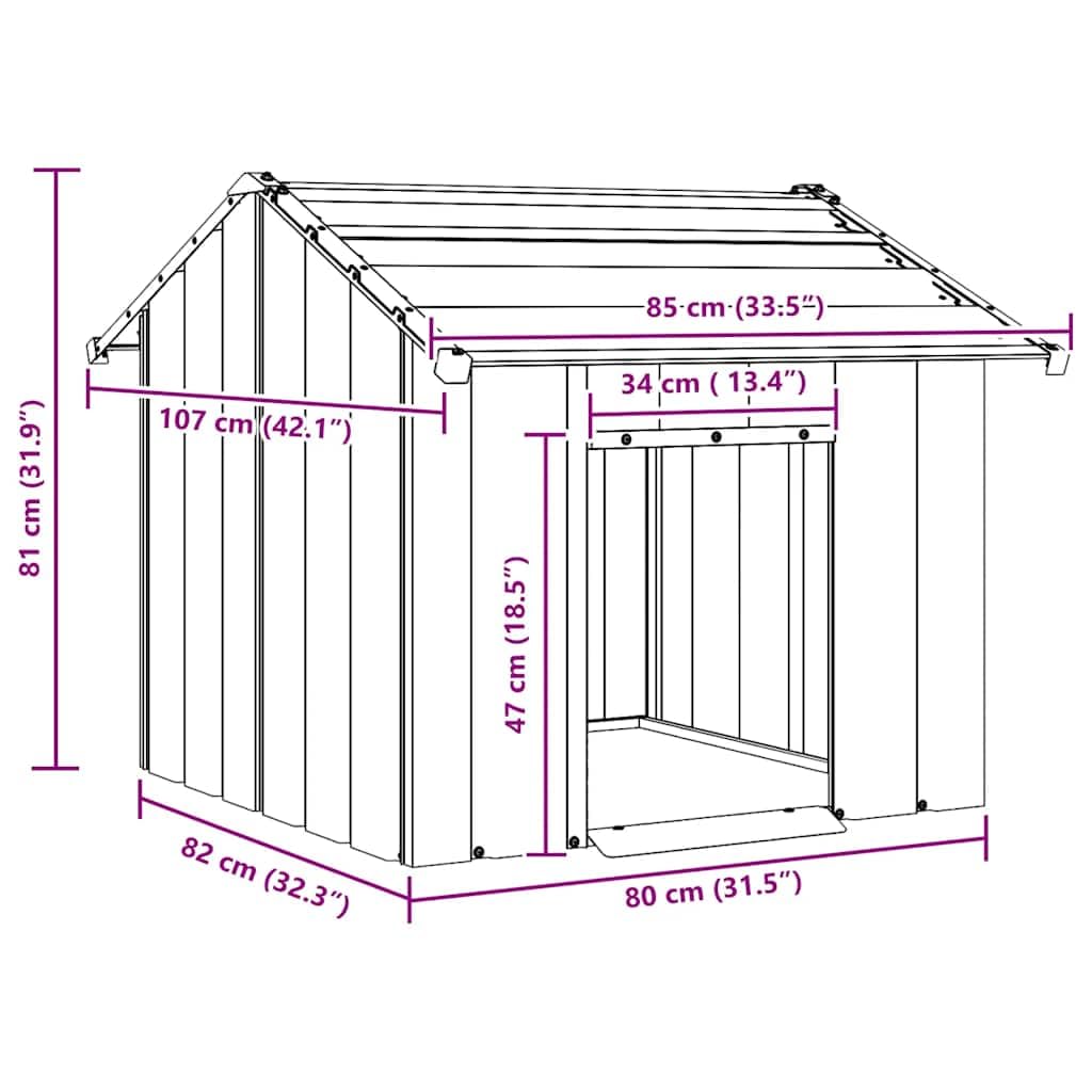 Hundehütte mit Dach aus verzinktem Stahl, 85 x 107 x 81 cm, Zwinger mit Markise, Laufstall für Hunde, aus Metall, für Terrasse, Garten, Terrasse