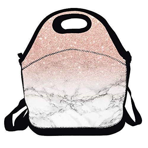 Amuseds Rose Gold Ombre Black Marble-1 Cute Lunch Bag Lunch Tote Lunch Box Handbag For Kids And Adults