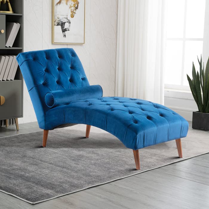 Image of Lazy Couch Blue Button Tuffted Color Sofa /Recliner Chaise Longue /Fabric recliners /for Bedroom /Living Room