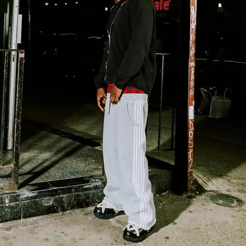 Double Waisted Sweatpants Men Casual Striped Boxer Sweatpants High Rise Wide Leg Baggy Sweat Pants with Elastic Drawstring2