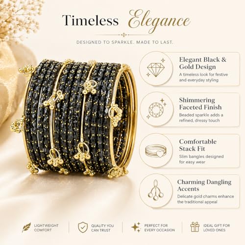 Image of Kaher Kashmiri Glass Bangle with gunghro Set for Women| Traditional, Fancy Glass Chudi Set for Festival, Wedding, and Party (Set Of 16)