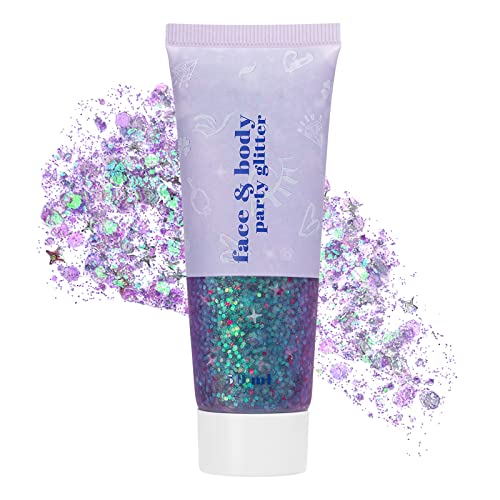 Holographic Body Face Glitter Gel, Laser Sequins Chunky Glitter For Body, Face, Hair, Nail, Long Lasting Waterproof Party Glitter Gel For Women, 12 Colors To Available, 1.7Oz (Laser Purple #8) #TOP6