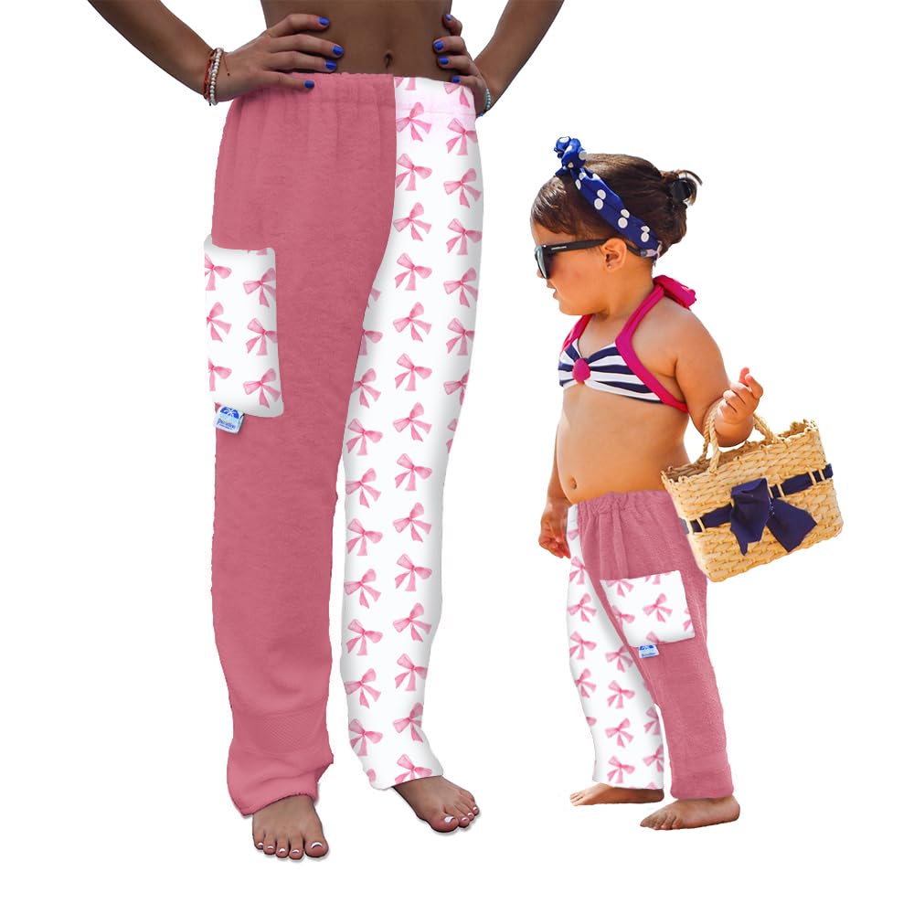 Towel Pants for Swimmers Pink Bows - Cotton Terry Towel Pants Beach Coverup Resort Wear Swim wear