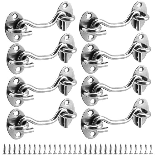 HEIHAK 8 Pack Cabin Hook and Eye Latch, 75mm/3Inch Stainless Steel Door Latch Hook and Eye Latch