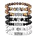 BESTEEL 6PCS 8MM Palline Bracciali per Uomo Vulcanica Giallo Tigre Occhio Bracciali Bianco di Pino Buddha Testa Bracciali Rock Gothic Punk Bracciali Elastico Set