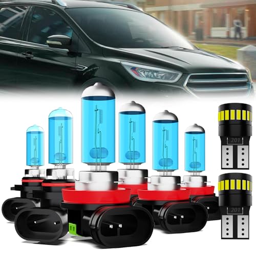 Image of Headlight Bulbs License Plate Lights Fit For Ford Escape 2017-2019 with projector, H11 High Beam + 9005 Low Beam + H11 Fog Lights Halogen Light Bulb + License Plate Lights, Pack of 8
