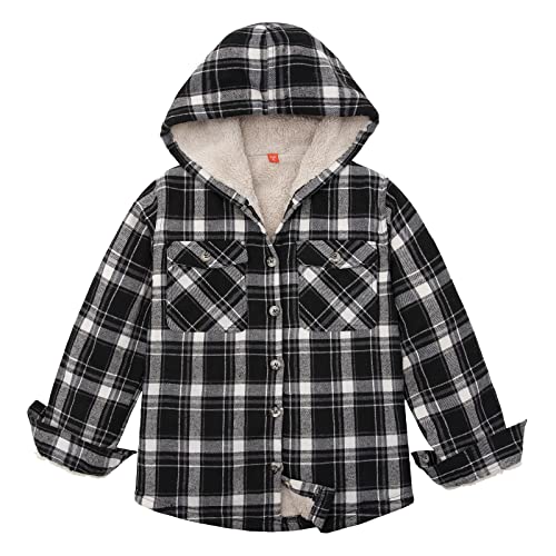 Image of ThCreasa Girls Sherpa Lined Plaid Button Hooded Jacket | Fully Interior Lined, Button Up, Flannel Outer, Family Photo Ready, School To Holiday Events, Fall Winter Shacket With Hood