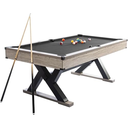 84" Pool Table, Heavy Duty 7 Ft Billiard Tables with Metal Support Frame, x-Shape Leg Design with 2 Cue Sticks, 2 Chalks, Billiard Balls, Cleaning Brush All Complete Set