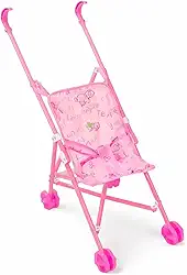 Carrinho de Boneca Dobrável Portátil Brinquedo Infantil em Rosa Acessório para Crianças Bonecas 3 Anos ou Mais