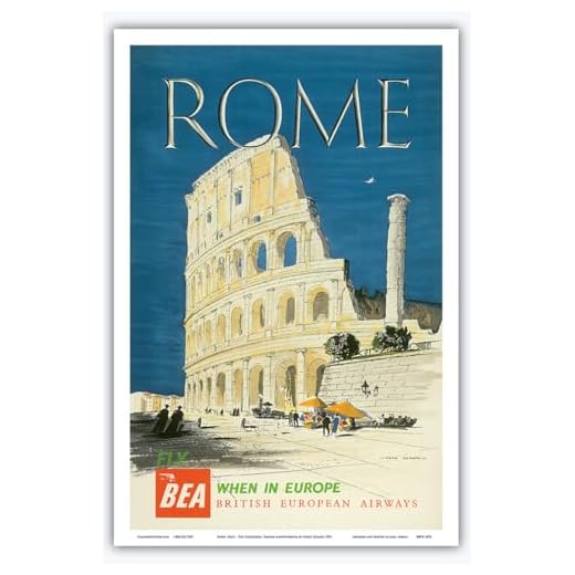 Rome, Italy - The Colosseum, Flavian Amphitheatre - BEA (British European Airways) - Vintage Airline Travel Poster by Hugh Casson 1955 - Master Art Print - 12in x 18in