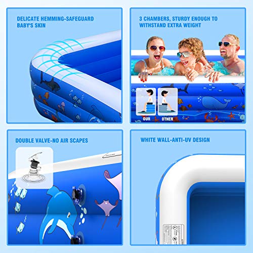 Inflatable Swimming Pools, Funavo Inflatable Pool For Kids, Kiddie, Toddler, Adults, 100" X71" X22" Family Full-Sized Swimming Pool, Lounge Pool For Outdoor, Backyard, Garden, Indoor, Lounge #TOP3