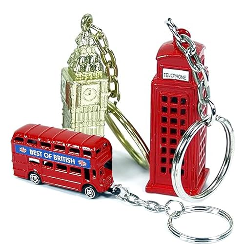 3 portachiavi souvenir di Londra, idea regalo, mini Brelock, Union England, autobus, torre, Regno Unito (3 portachiavi souvenir), Multicolore, 3 Keyrings Souvenir