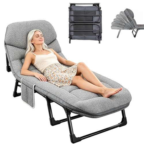 Yuehuamech Cama de camping para adultos, ajustable de 6 posiciones, plegable, cama plegable para dormir de invitados, cuna de campamento con colchón de almohada para el hogar, oficina, siesta, playa